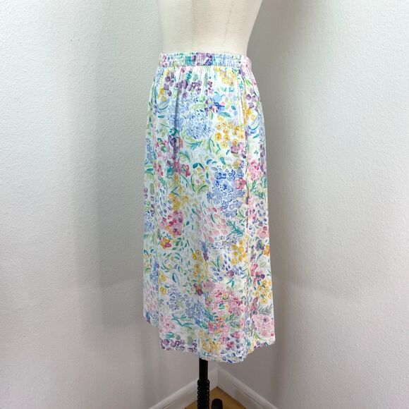 Vtg 90s Koret Womans Spring Floral Skirt Small Cotton Linen Pockets A-Line Gauzy - Picture 3 of 9